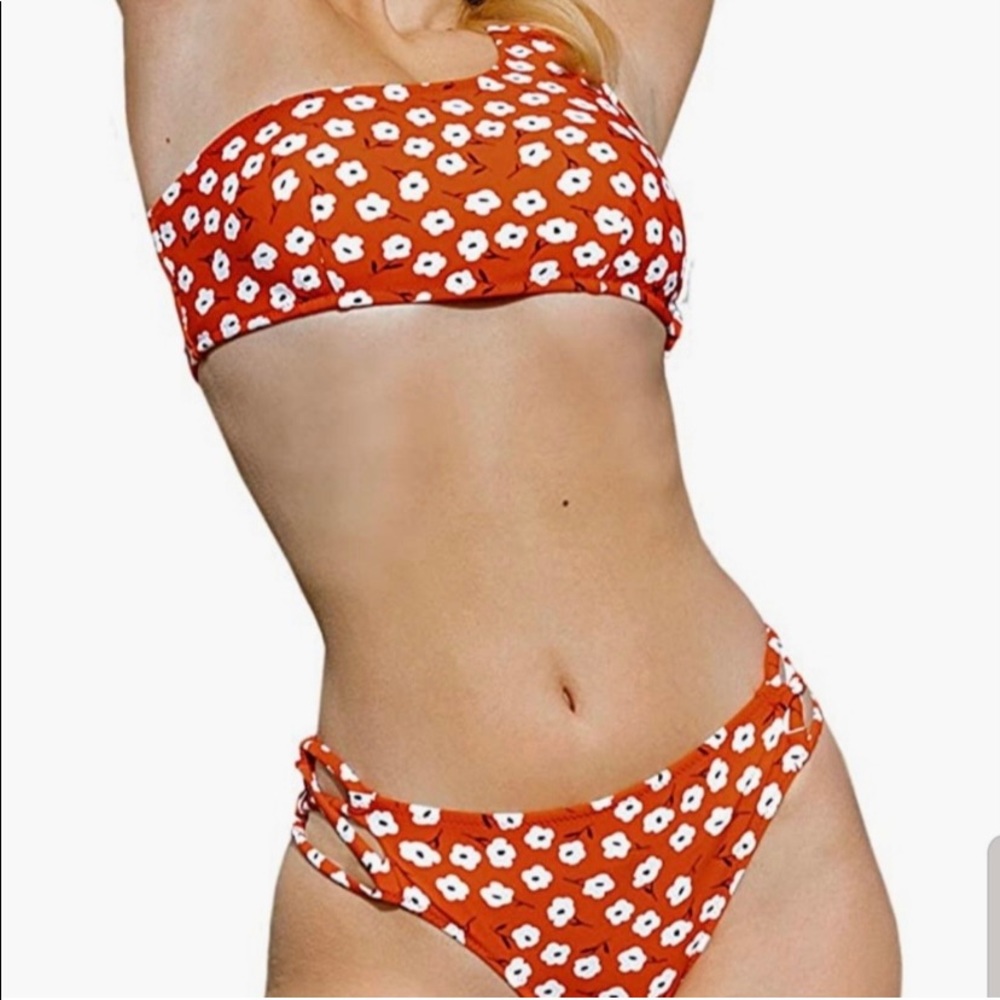 Cupshe Red Floral Swimsuit one strap